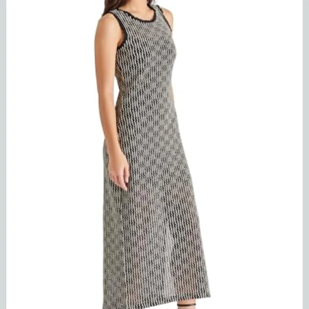 Steve Madden Bodycon Tank Midi Dress Cut Mesh Crochet Striped Pattern Knit S - Picture 1 of 14